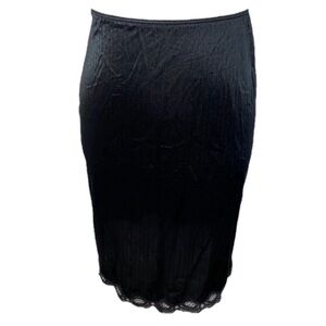 Vintage Warners Shine-On Slip Skirt Midi Black Made USA Scalloped Lace Gothic M